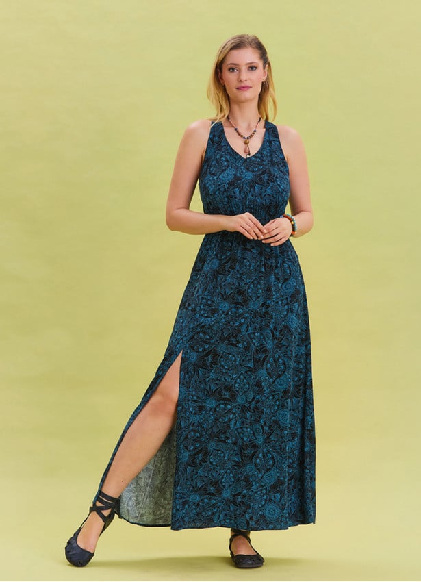 Indigo Bohemian Dress with Slit Neck 4646